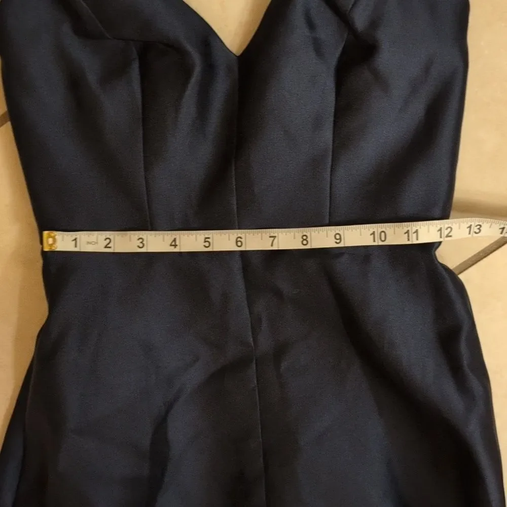 NWT Alfred Sung V-Neck Full Skirt Satin Maxi Dress Midnight Navy Blue Size 0 - Picture 10 of 13